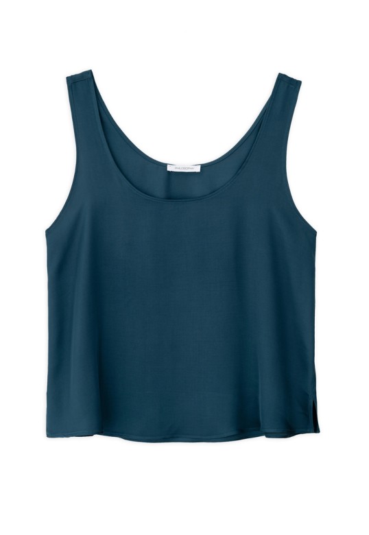 SATIN FINE ECOVERO SLEEVELESS CROPPED TOP DARK EMERALD