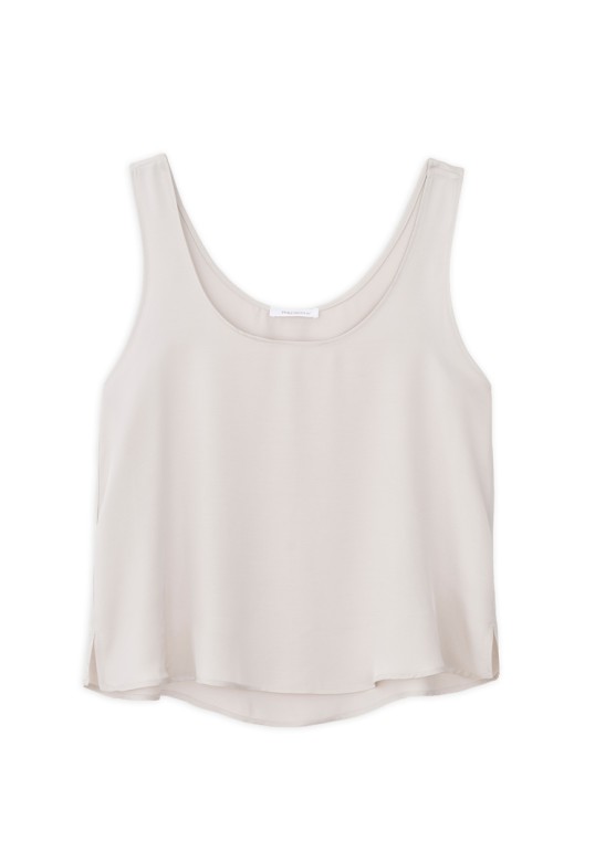 SATIN FINE ECOVERO SLEEVELESS CROPPED TOP DUSTY WHITE