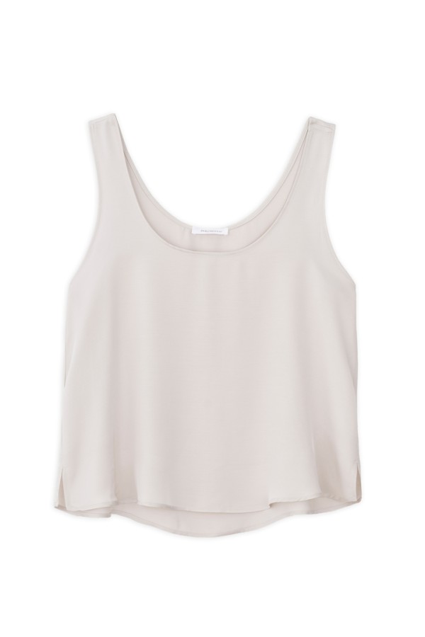 SATIN FINE ECOVERO SLEEVELESS CROPPED TOP DUSTY WHITE