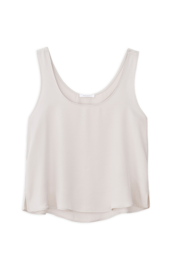 SATIN FINE ECOVERO SLEEVELESS CROPPED TOP DUSTY WHITE