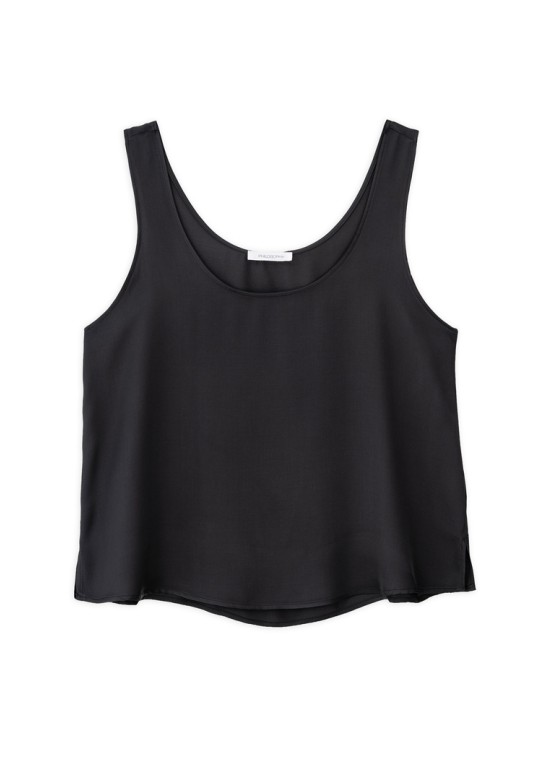 SATIN FINE ECOVERO SLEEVELESS CROPPED TOP OFF BLACK