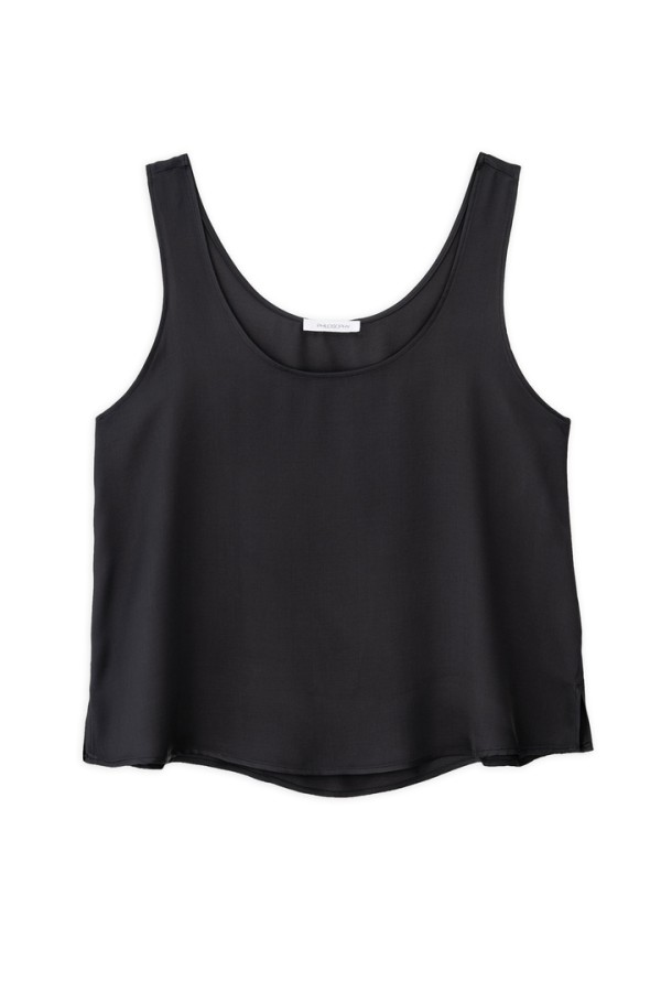 SATIN FINE ECOVERO SLEEVELESS CROPPED TOP OFF BLACK