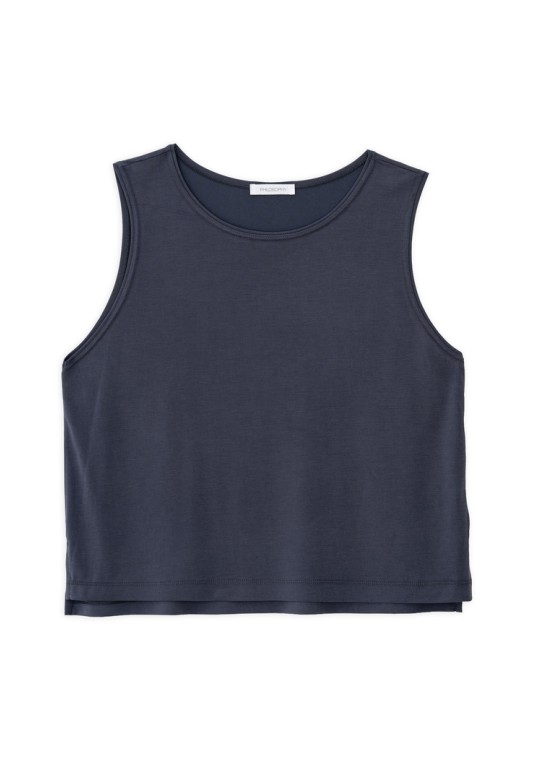 BASIC CUPRO SLEEVELESS CROPPED TOP DARK BLUE