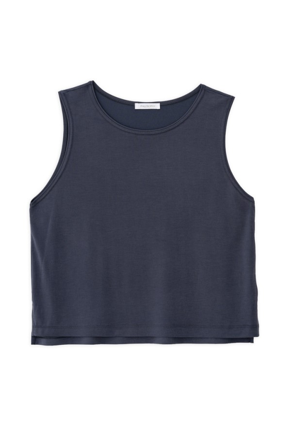 BASIC CUPRO SLEEVELESS CROPPED TOP DARK BLUE