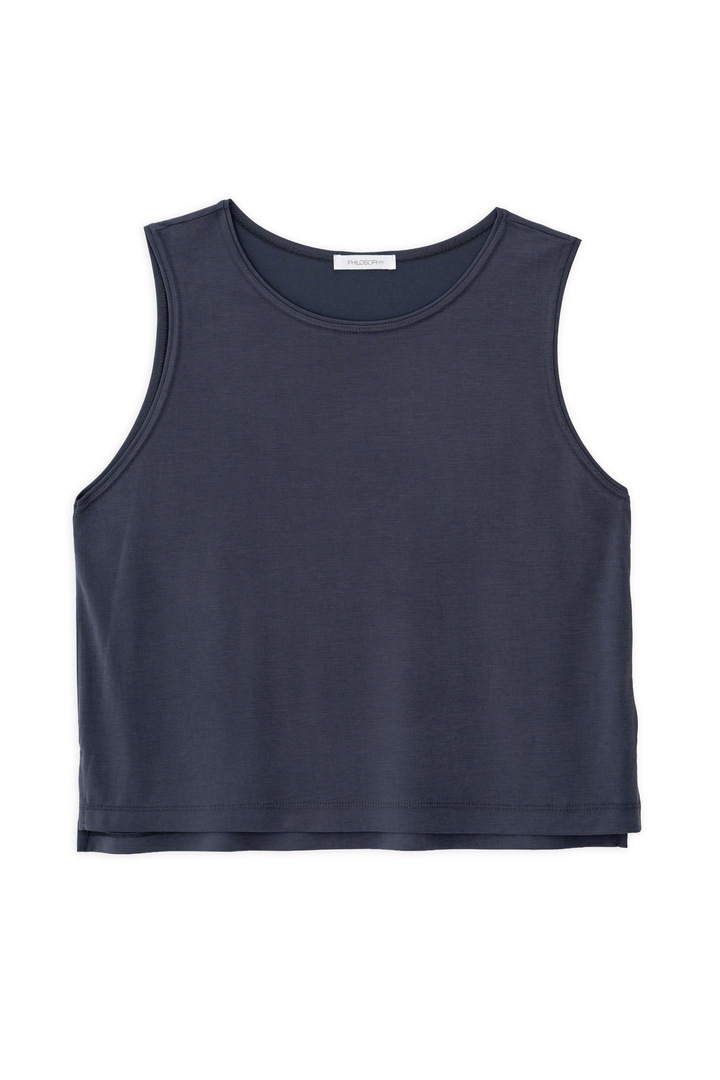 BASIC CUPRO SLEEVELESS CROPPED TOP DARK BLUE
