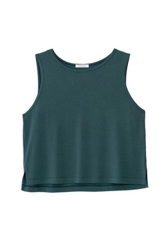 BASIC CUPRO SLEEVELESS CROPPED TOP GREEN