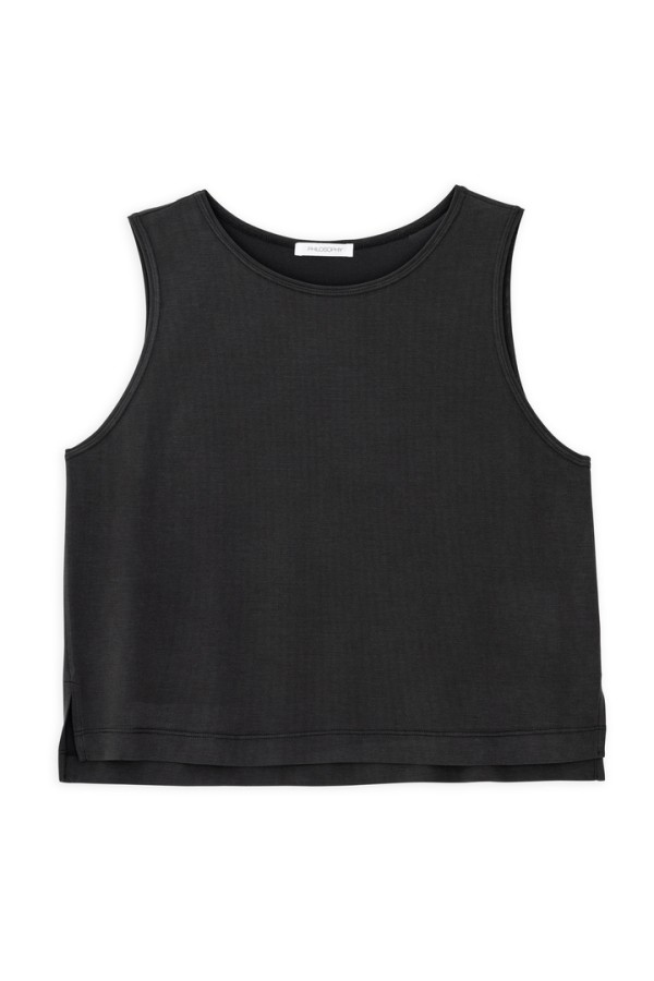 BASIC CUPRO SLEEVELESS CROPPED TOP OFF BLACK