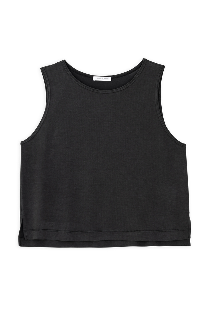 BASIC CUPRO SLEEVELESS CROPPED TOP OFF BLACK