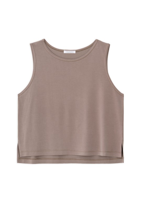 BASIC CUPRO SLEEVELESS CROPPED TOP TAUPE
