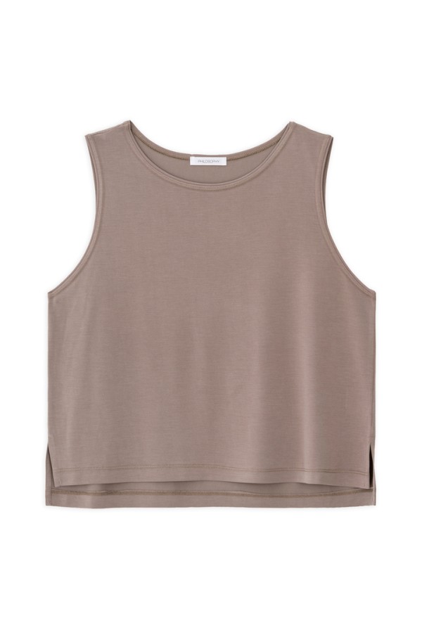 BASIC CUPRO SLEEVELESS CROPPED TOP TAUPE