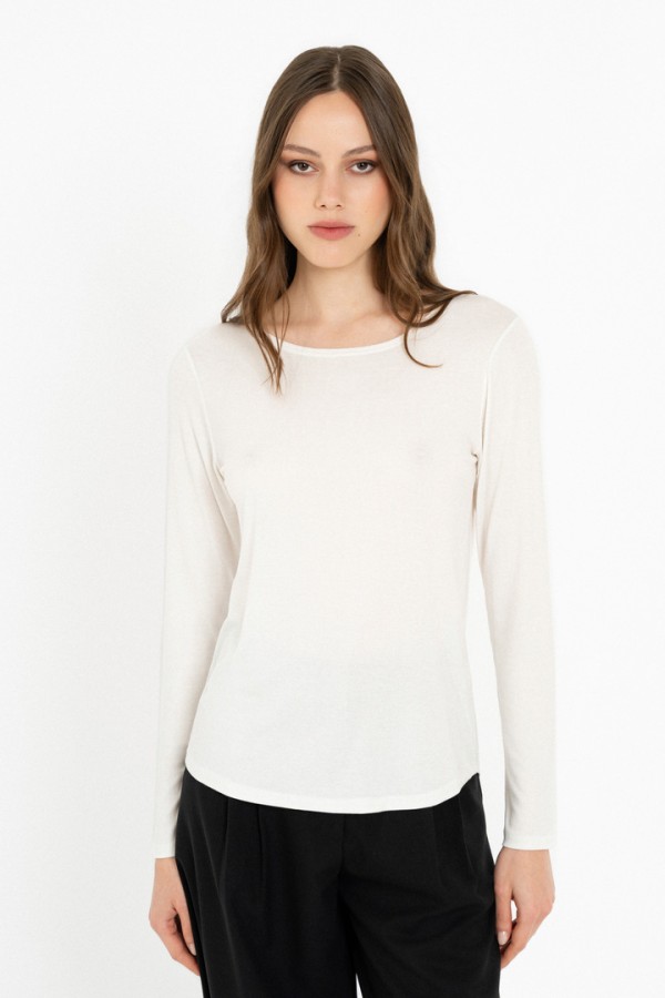 LYOCELL JERSEY ROUND NECK TOP OFF WHITE