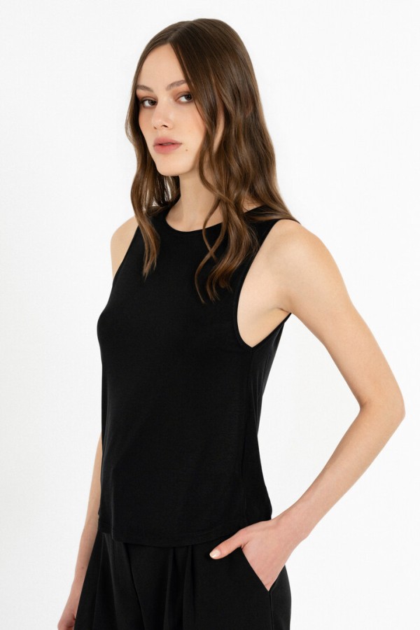 LYOCELL JERSEY CROPPED TOP BLACK