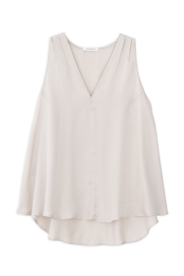 SATIN FINE ECOVERO V NECK TOP DUSTY WHITE