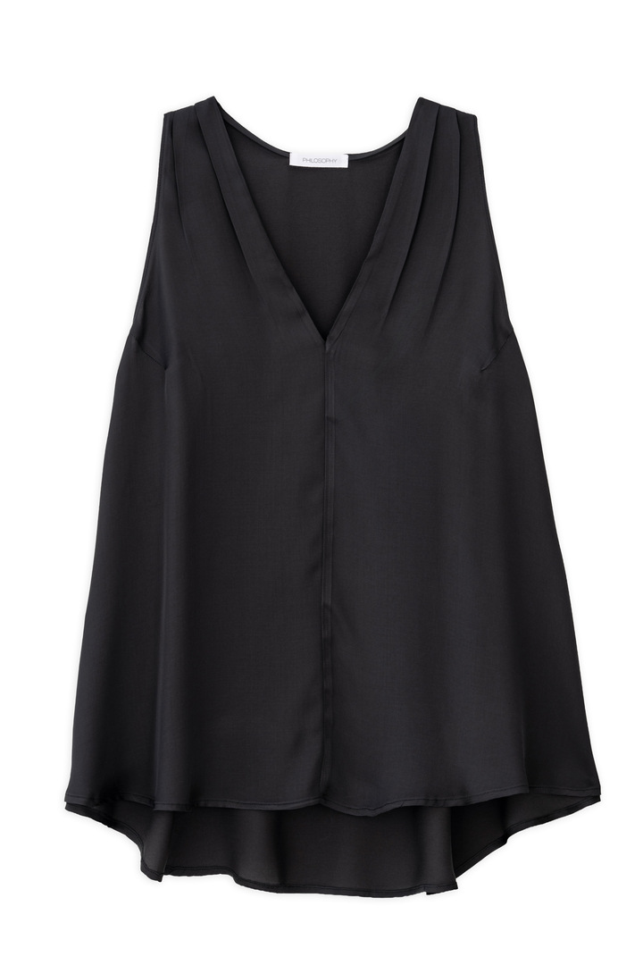 SATIN FINE ECOVERO V NECK TOP OFF BLACK