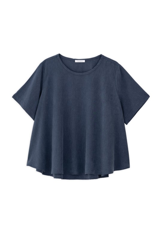 WASHED TENCEL SHORT SLEEVE BLOUSE DARK BLUE