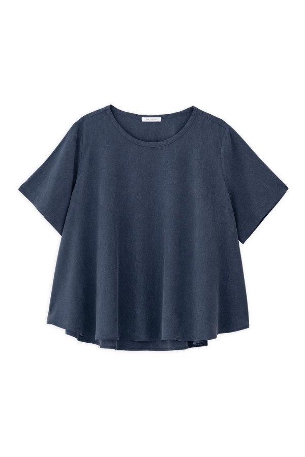 WASHED TENCEL SHORT SLEEVE BLOUSE DARK BLUE