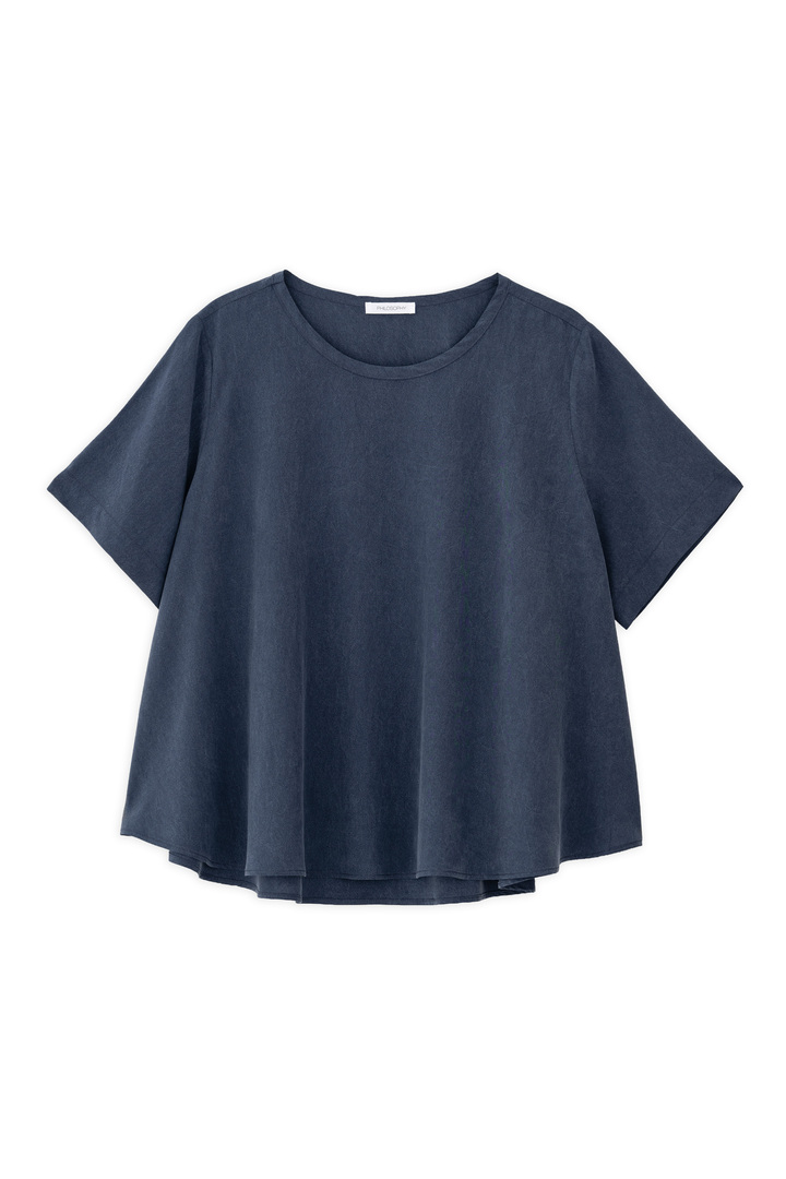 WASHED TENCEL SHORT SLEEVE BLOUSE DARK BLUE