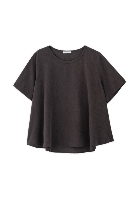 WASHED TENCEL SHORT SLEEVE BLOUSE DARK BROWN