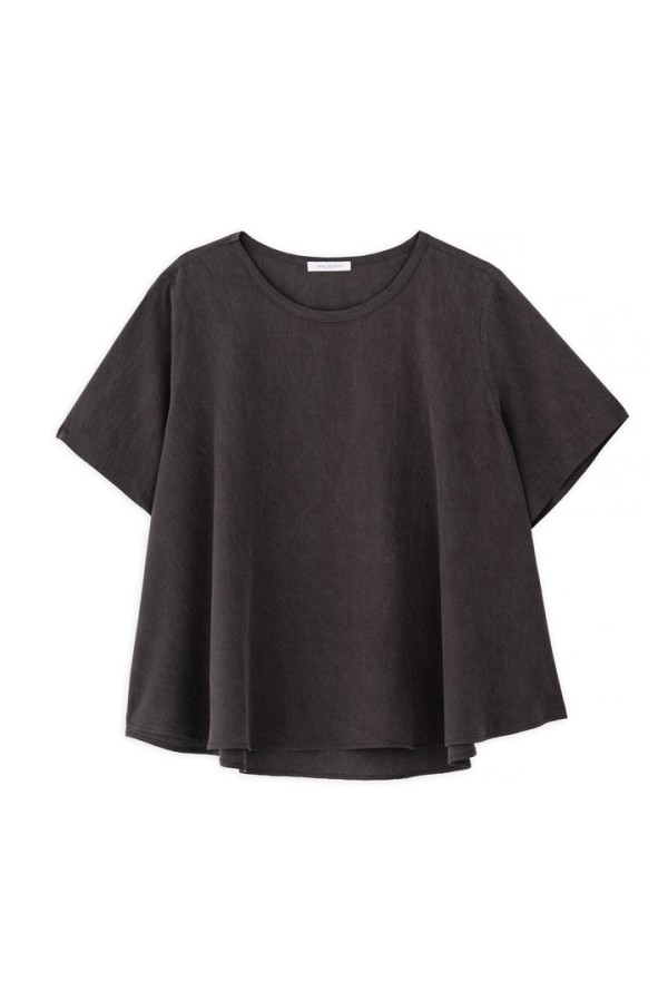 WASHED TENCEL SHORT SLEEVE BLOUSE DARK BROWN