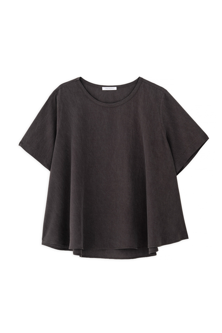 WASHED TENCEL SHORT SLEEVE BLOUSE DARK BROWN