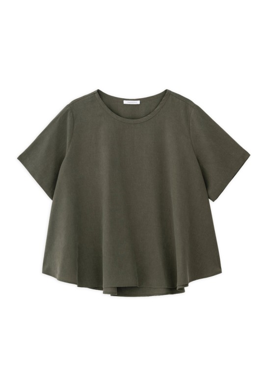 WASHED TENCEL SHORT SLEEVE BLOUSE DARK GREEN