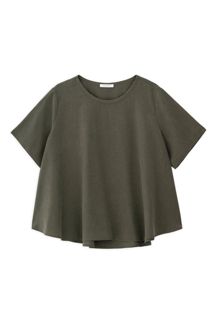 WASHED TENCEL SHORT SLEEVE BLOUSE DARK GREEN