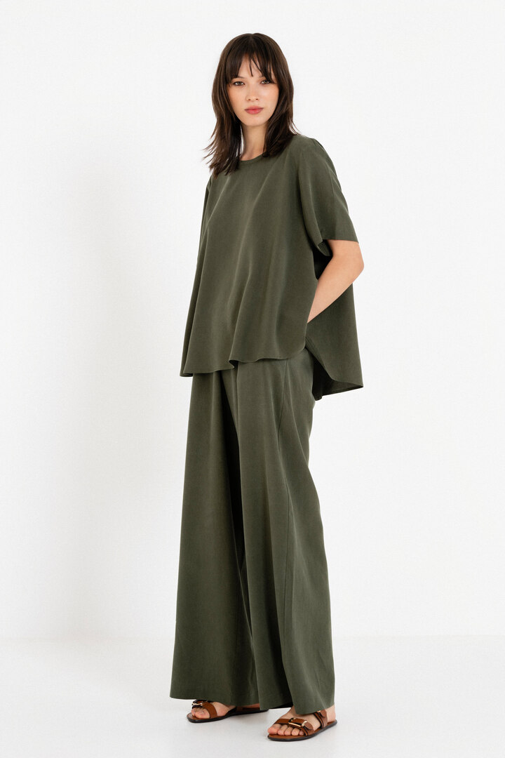 WASHED TENCEL SHORT SLEEVE BLOUSE DARK GREEN