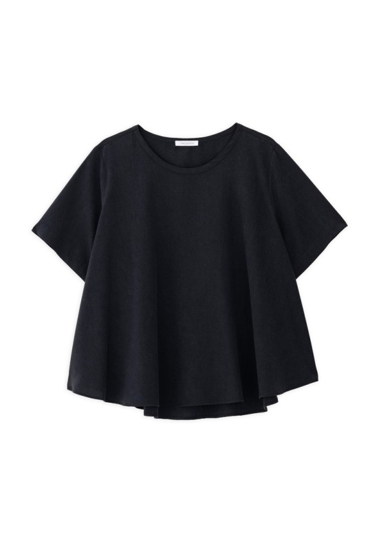 WASHED TENCEL SHORT SLEEVE BLOUSE OFF BLACK
