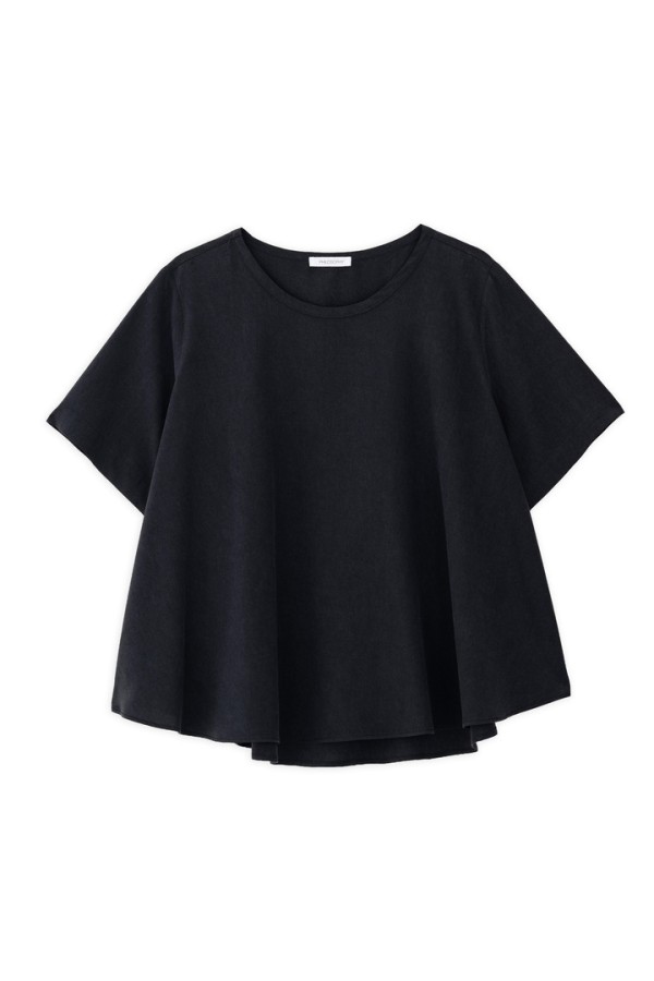 WASHED TENCEL SHORT SLEEVE BLOUSE OFF BLACK