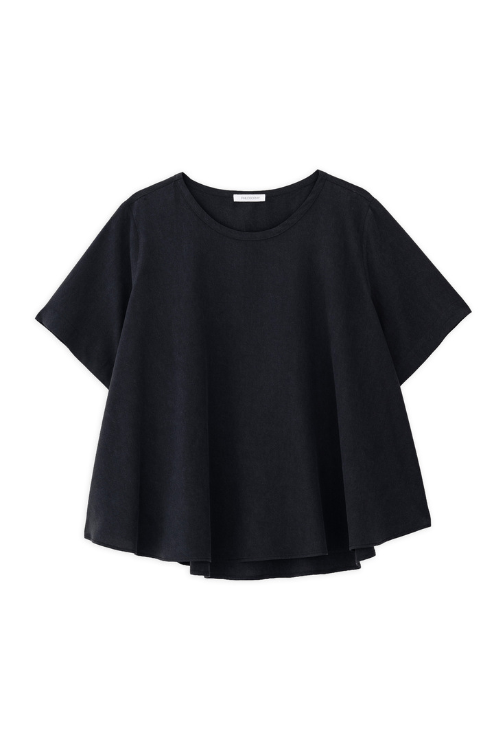 WASHED TENCEL SHORT SLEEVE BLOUSE OFF BLACK