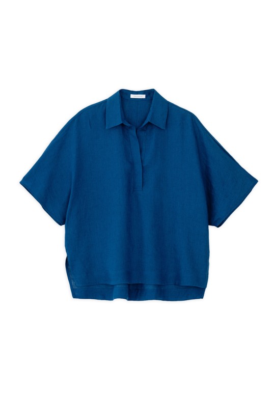 LINEN OVERSIZED BLOUSE BLUE