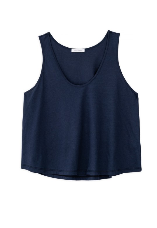 ORGANIC JERSEY CROPPED TOP V-NECK DARK BLUE