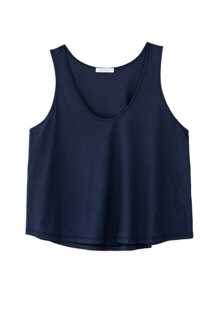 ORGANIC JERSEY CROPPED TOP V-NECK DARK BLUE
