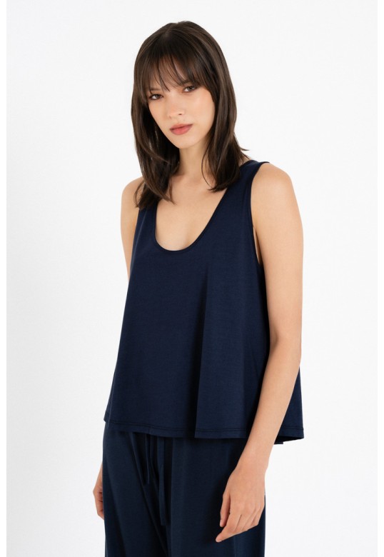ORGANIC JERSEY CROPPED TOP V-NECK DARK BLUE
