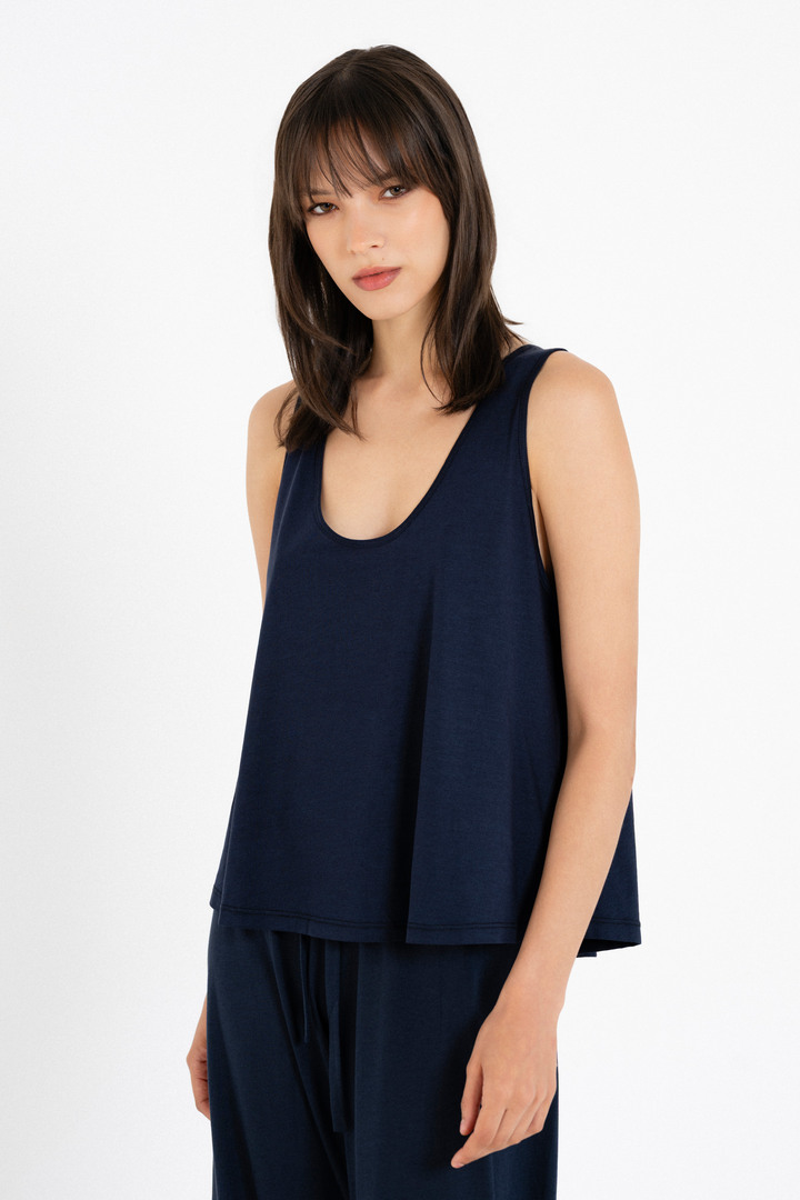 ORGANIC JERSEY CROPPED TOP V-NECK DARK BLUE