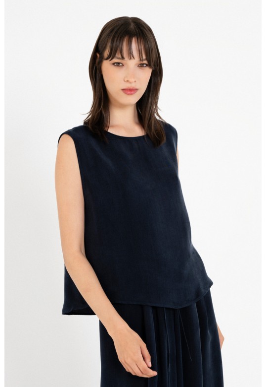 CUPRO CROPPED TOP DARK BLUE