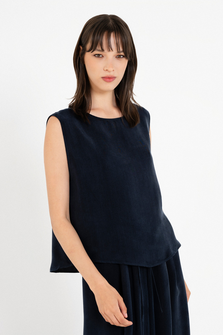 CUPRO CROPPED TOP DARK BLUE