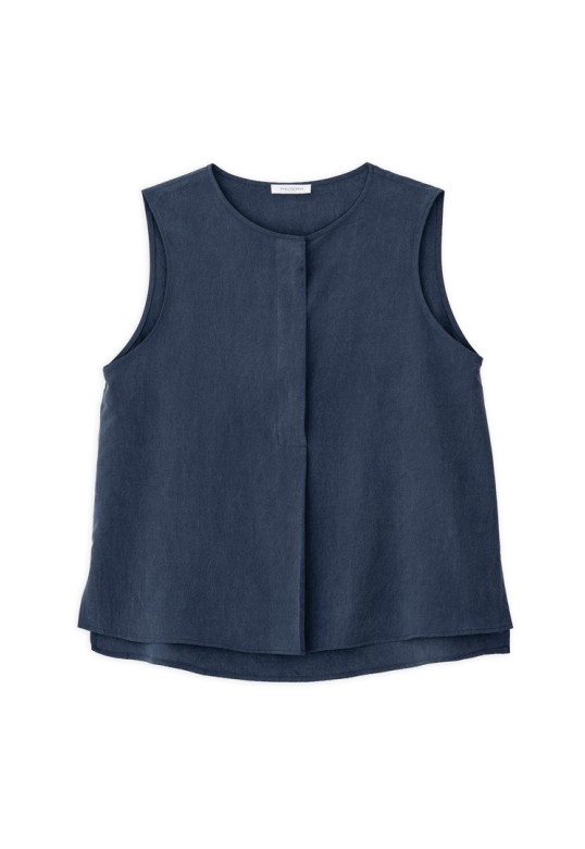 WASHED TENCEL SLEEVELESS BLOUSE DARK BLUE