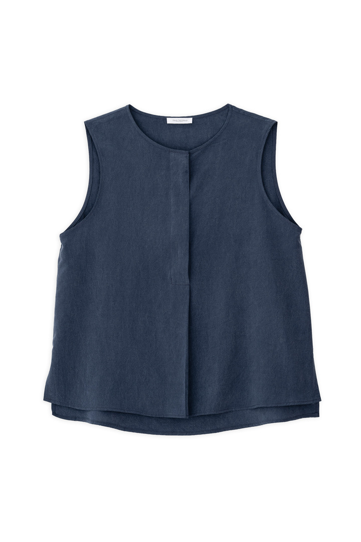 WASHED TENCEL SLEEVELESS BLOUSE DARK BLUE
