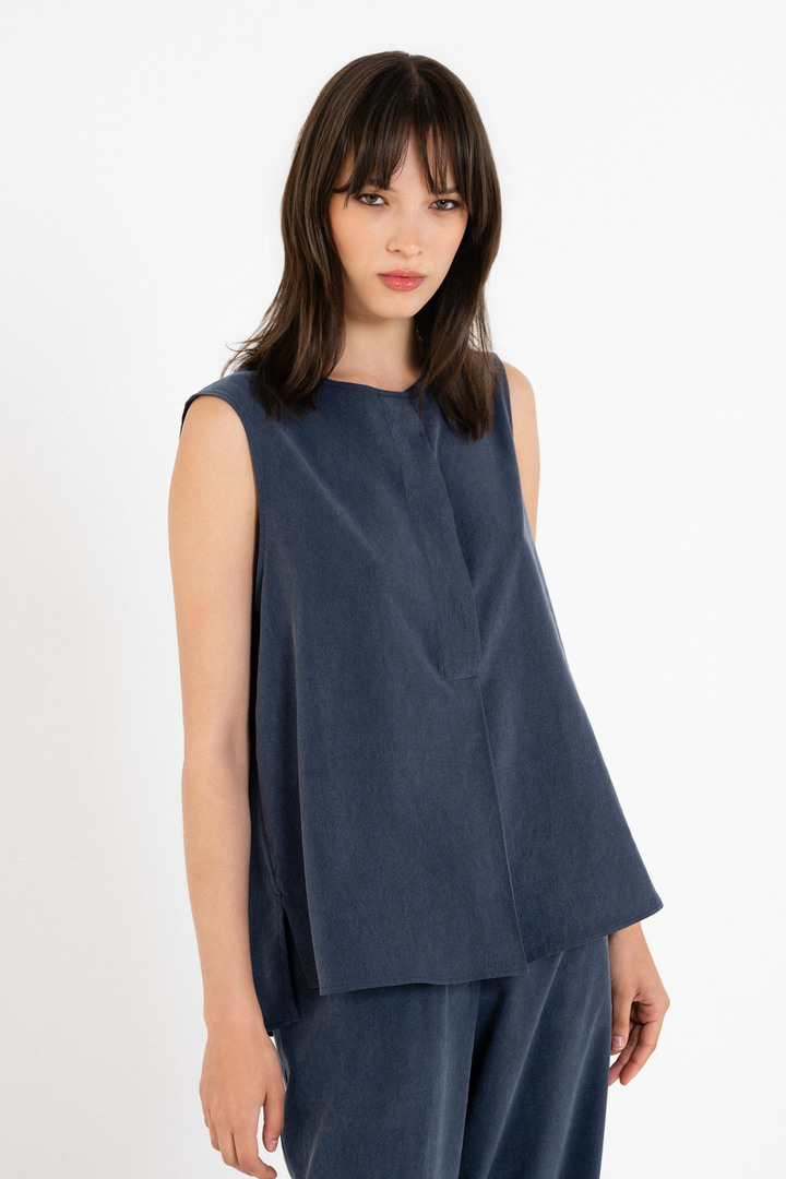 WASHED TENCEL SLEEVELESS BLOUSE DARK BLUE