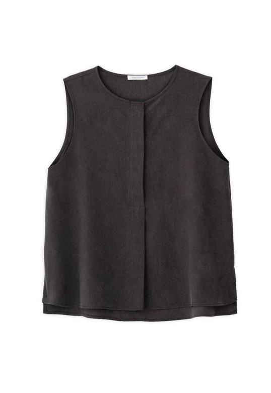 WASHED TENCEL SLEEVELESS BLOUSE DARK BROWN