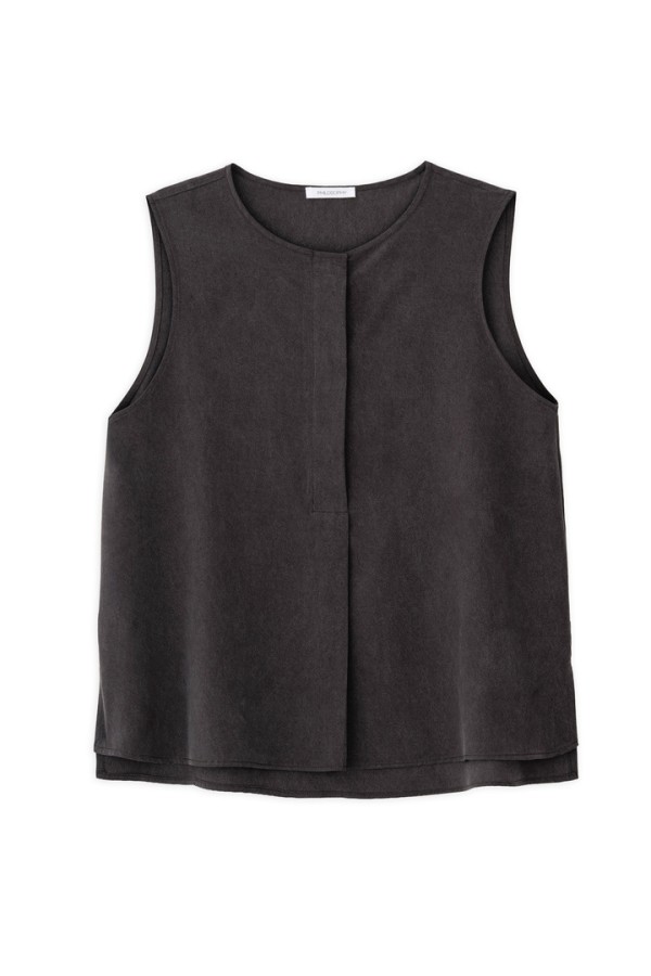 WASHED TENCEL SLEEVELESS BLOUSE DARK BROWN