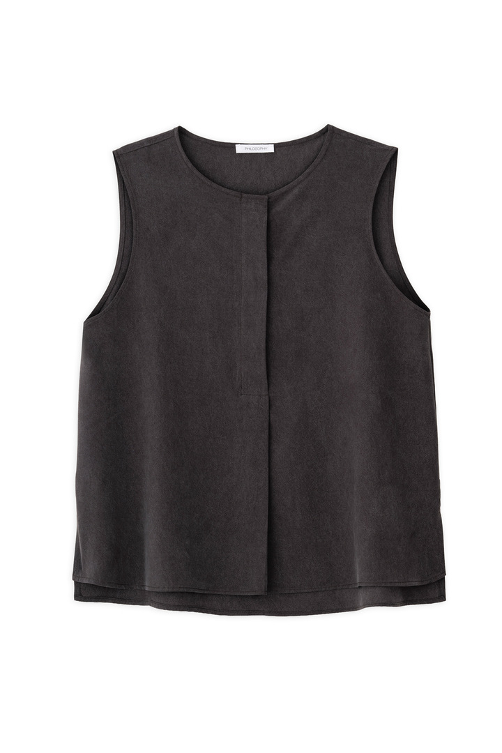 WASHED TENCEL SLEEVELESS BLOUSE DARK BROWN