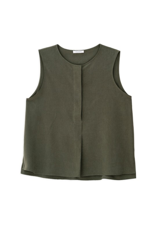 WASHED TENCEL SLEEVELESS BLOUSE DARK GREEN