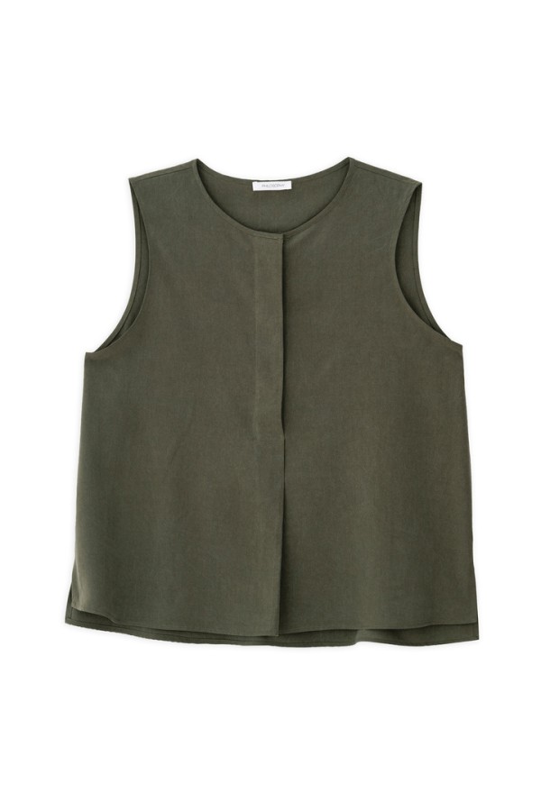 WASHED TENCEL SLEEVELESS BLOUSE DARK GREEN