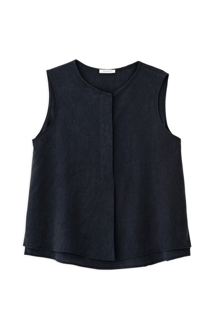 WASHED TENCEL SLEEVELESS BLOUSE OFF BLACK
