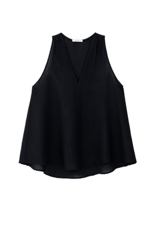 GAUZE V NECK TOP BLACK
