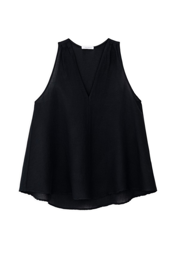 GAUZE V NECK TOP BLACK