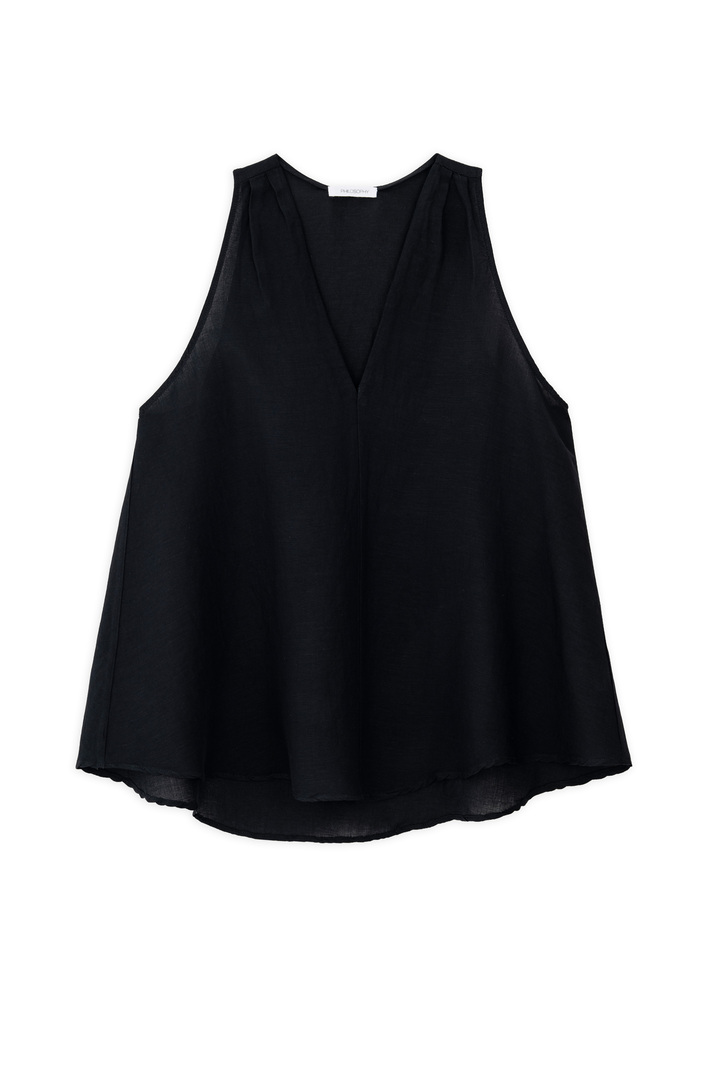 GAUZE V NECK TOP BLACK