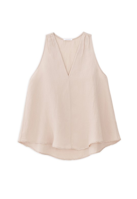 GAUZE V NECK TOP LIGHT BEIGE